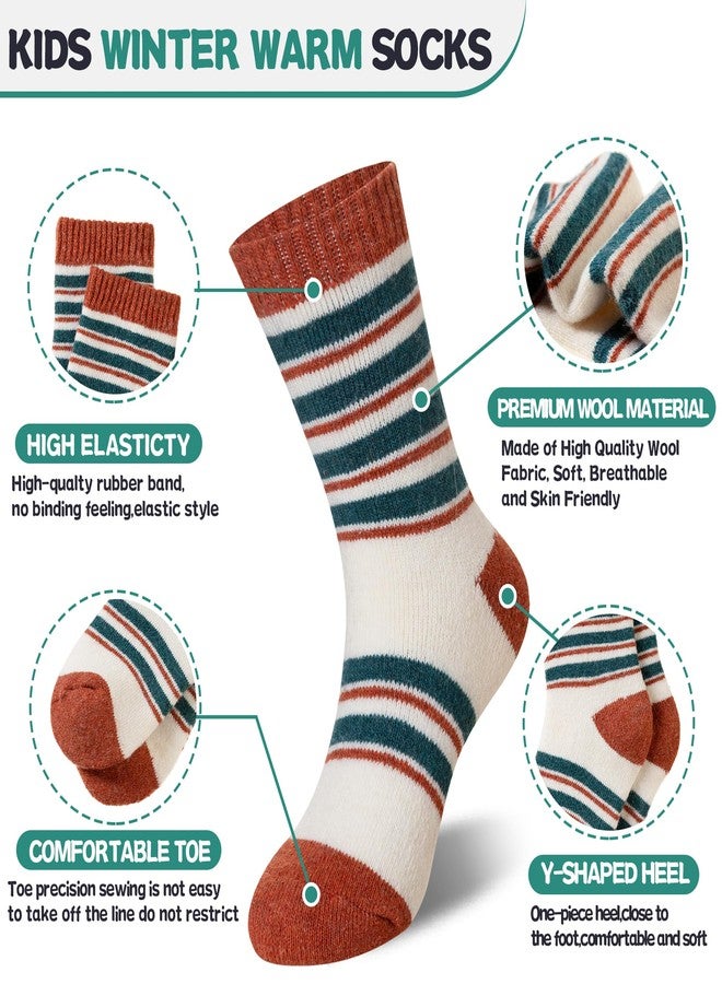 Eyean Kids Merino Wool Socks Boys Girls Thermal Winter Hiking Warm Thick Boot Cozy Toddler Crew Socks 6 Pairs (8-12 Years, Orange Stripes) - Image 4